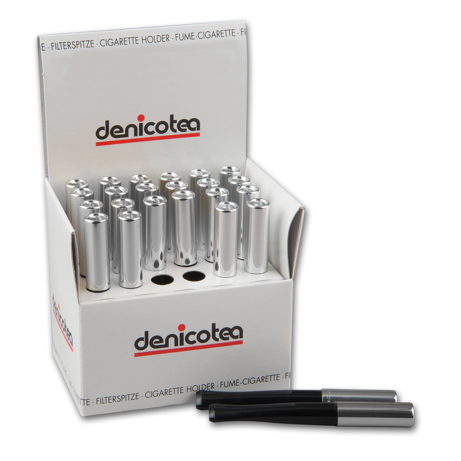 Zigarettenspitze DENICOTEA mit Auswerfer silber 24 Stück