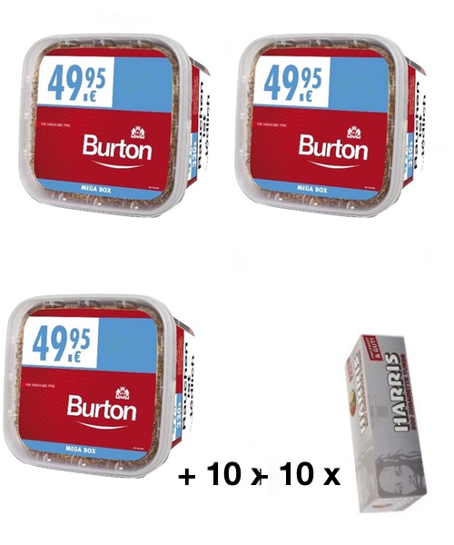 Burton Volumen 3x 300g Megabox + 2000 Stück Harris Zigarettenhülsen