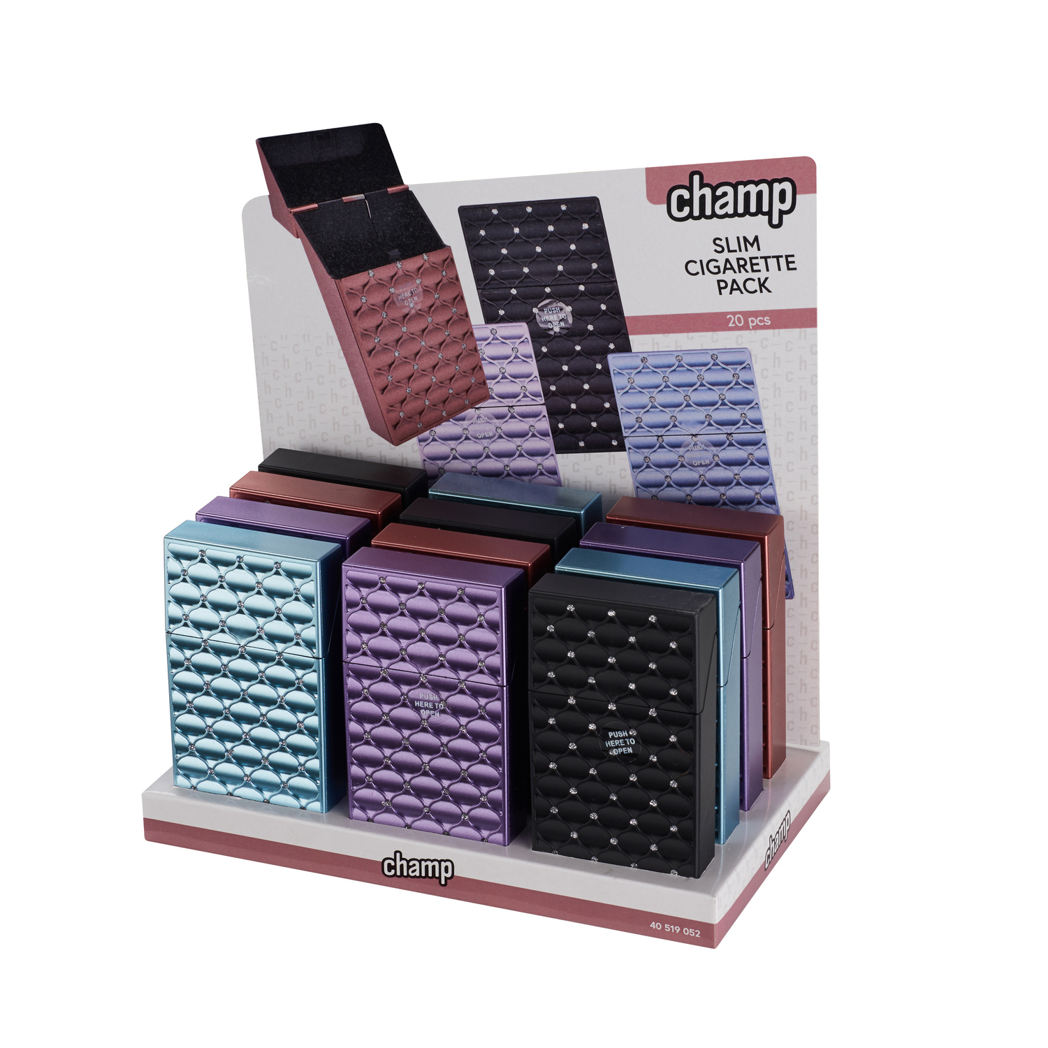 Zigarettenbox (12) Kunststoff 20er CHAMP Diamond 4 Farben sortiert 