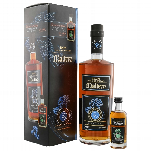 Geschenkbox: Malteco Rum 10 Jahre, 40 % vol., 0,75l + Malteco 15 Jahre Miniatur
