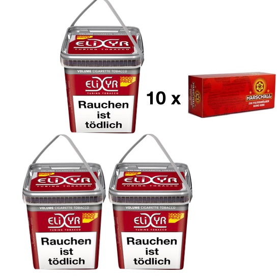 ELIXYR Volume Tobacco 3 Boxen a 295g & 2000 Stück Marschall Red Hülsen