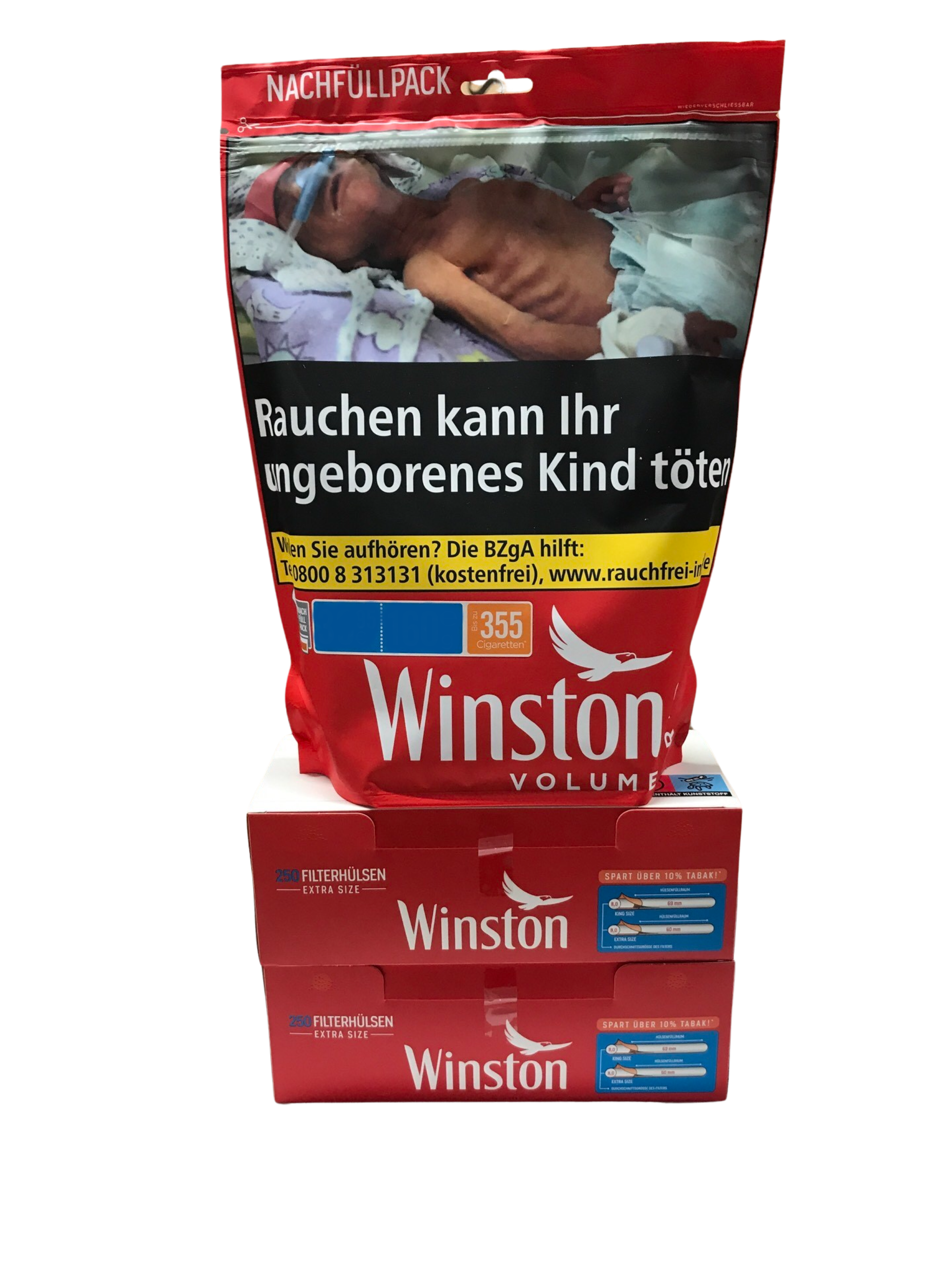 1x WINSTON Volumen Tobacco Red 155g + 500 Winston Hülsen