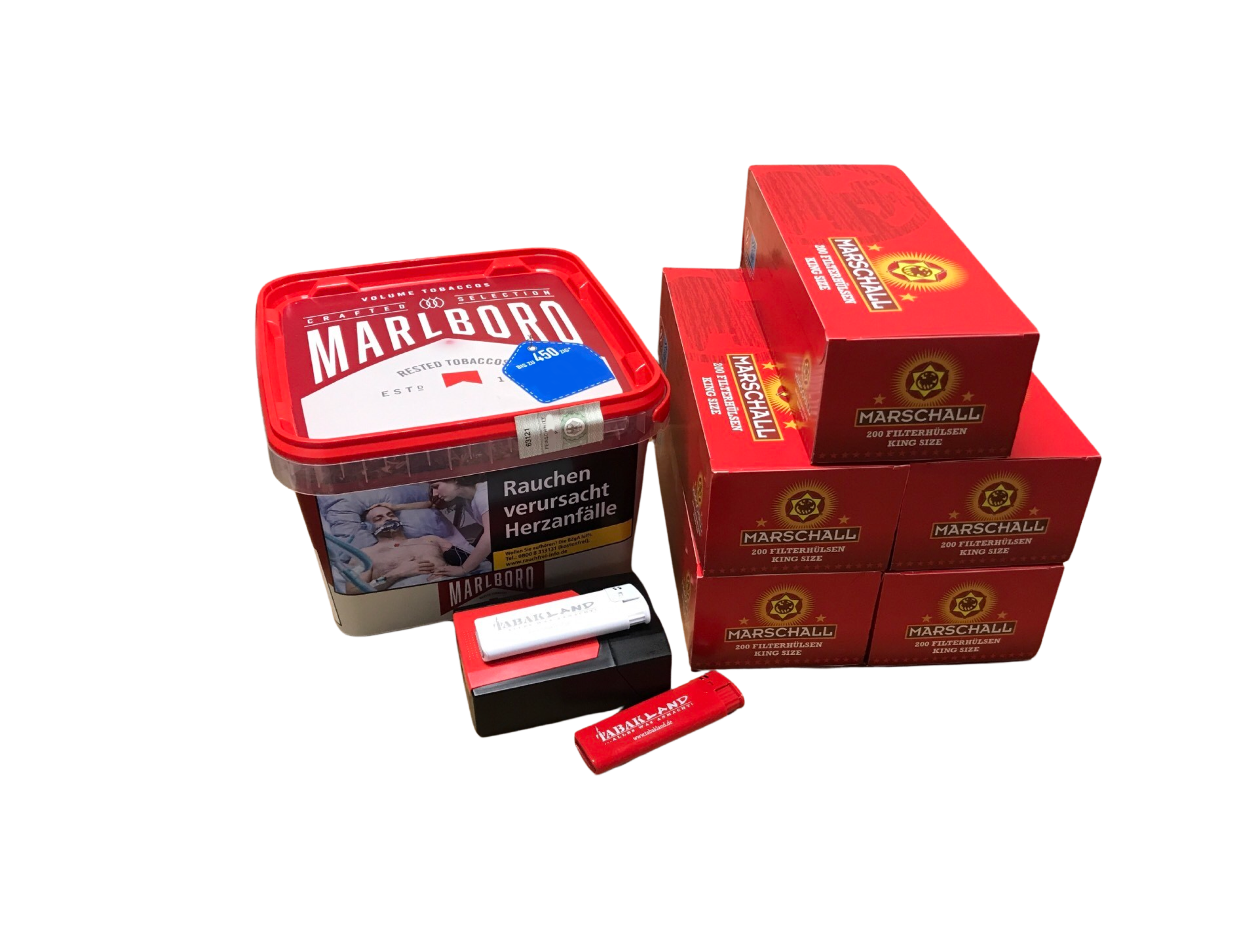 Marlboro Crafted Selection Eimer & 1000 Marschall Hülsen + Etui inkl. 2x Feuerzeug
