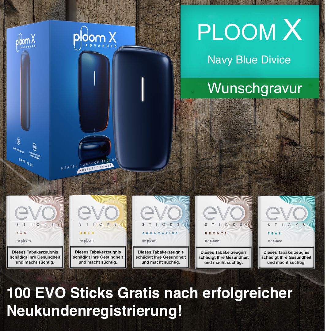 Ploom X Navy Blue Device  + 100 EVO Teal Sticks