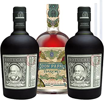 Geschenkset: Botucal Reserva Exclusiva Rum und Don Papa Rum, 40% vol., 3x0,7l + 2 Glas-Trinkhalme