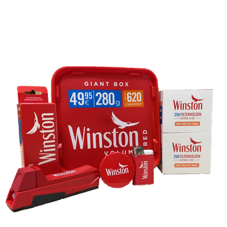 1 x Winston Giant Box 205g, Duo- Stopfer, 2x extra Hülsen, Ascher, Feuerzeug