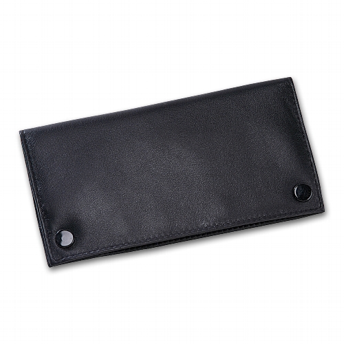 Feinschnitt-Tasche Leder Rind schwarz groß 2 Druckknöpfe 17,5 x 9 cm 