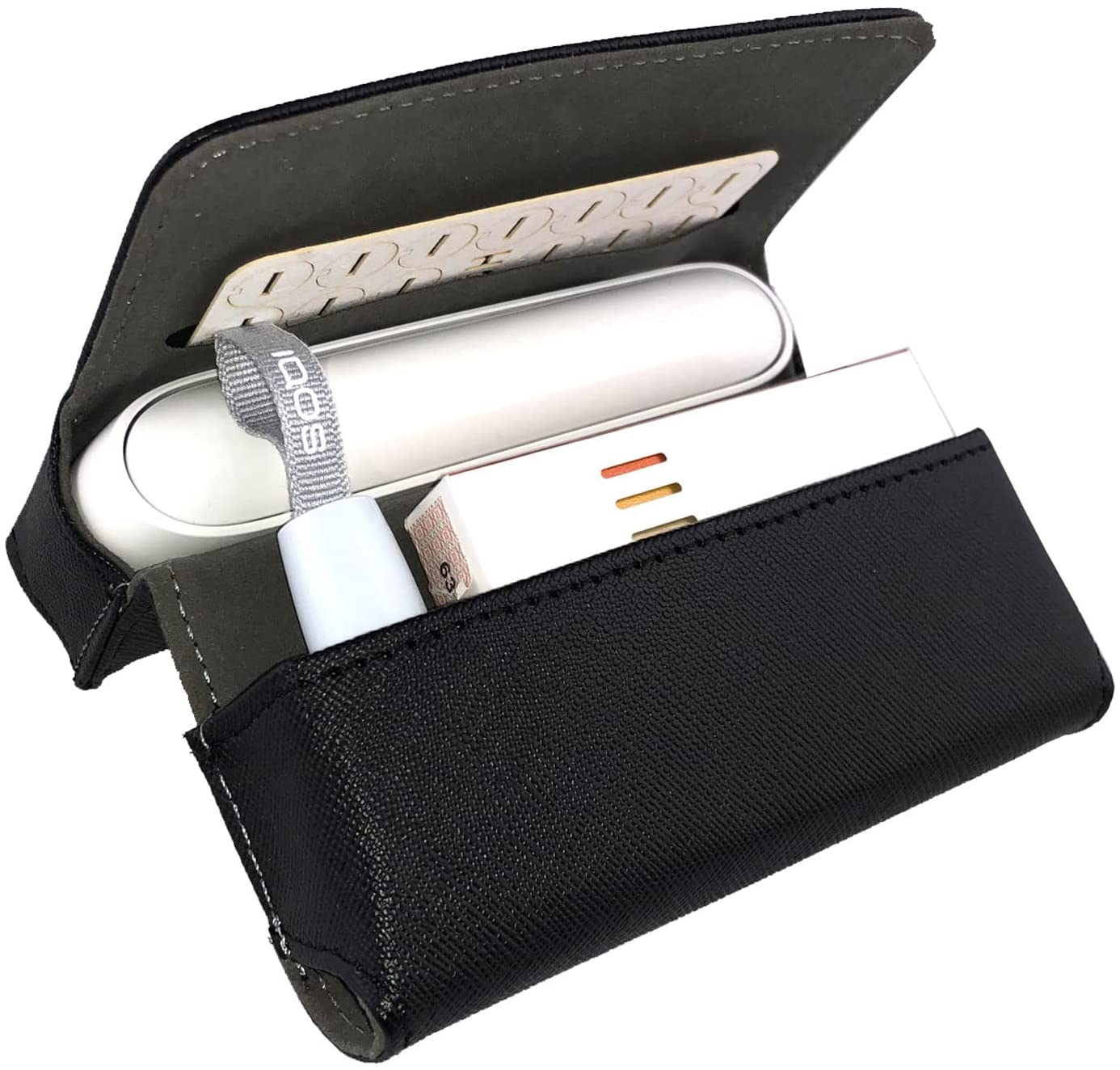 Etui KL Schwarz für IQOS 3 + Pocket Charger + Heets + Heat- Filter oder Kreditkarte flach