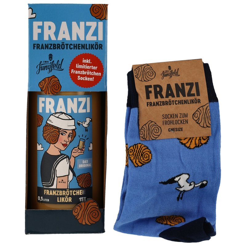 Geschenkset: Franzi Franzbrötchenlikör + Franzbrötchen-Socken