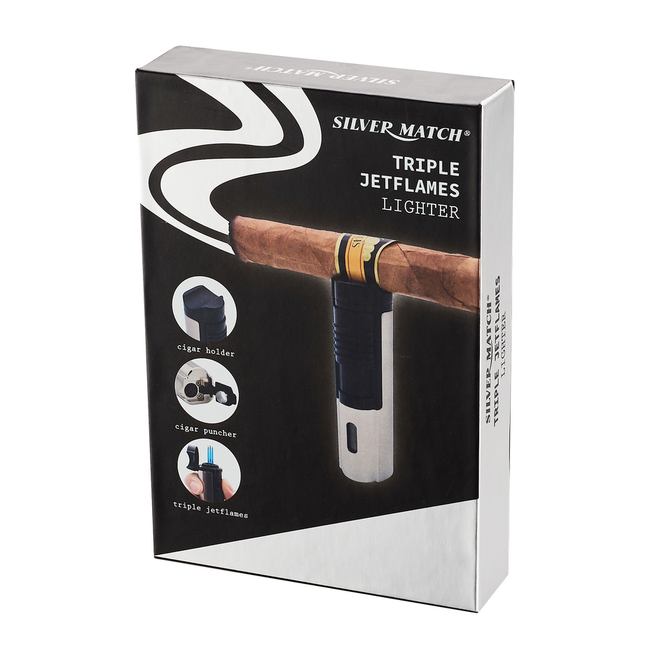 Cigarrenfeuerzeug Jet 3-fach SILVER MATCH Paris 