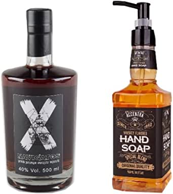 Geschenkset: NAVIGATOS Rum 40% vol., 0,5l + Handseife ACCENTRA in Whiskyflasche