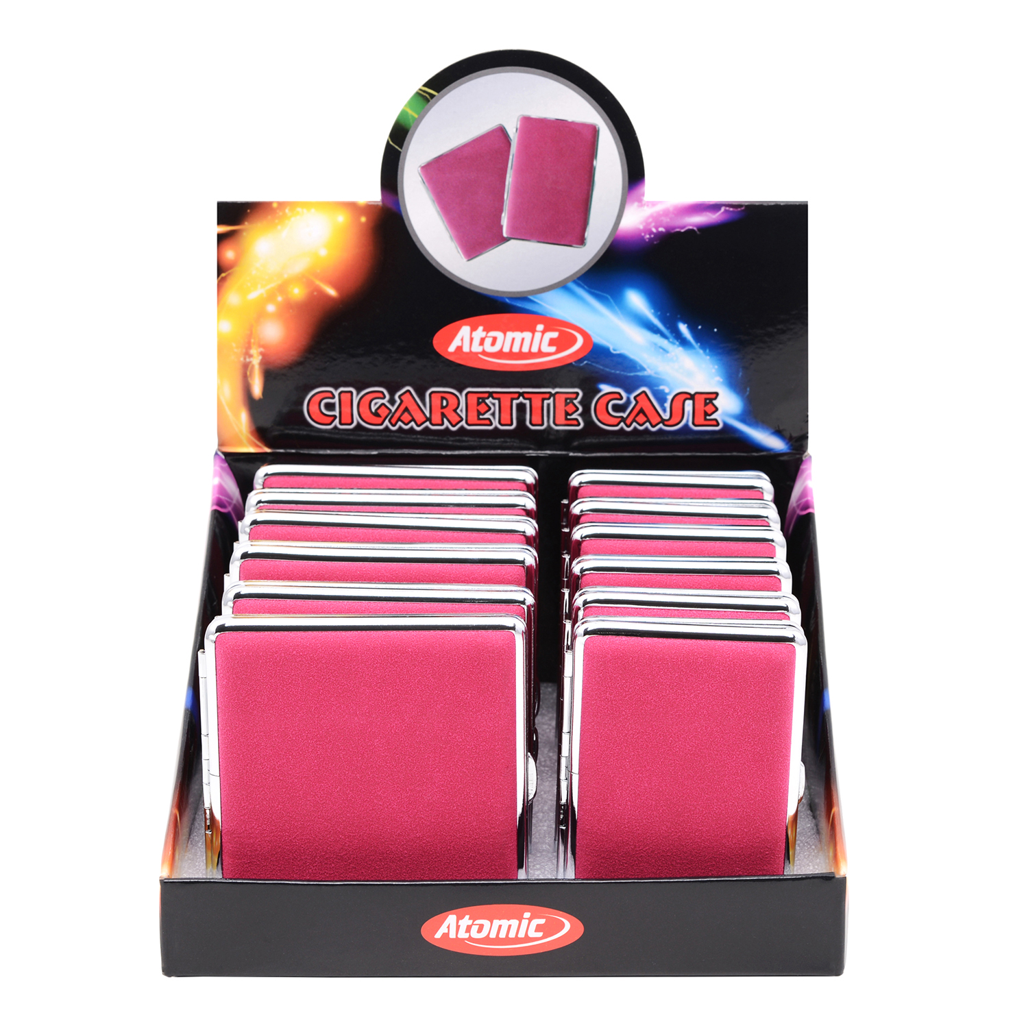 Zigarettenetui ATOMIC Pink Alcantara 2 Größen sortiert mit Gummi 