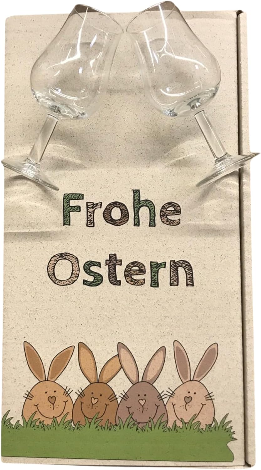 Frohe Ostern Geschenkset - Franzi Franzbrötchen Sahnelikör 15% Vol. + 2 hochwertige Gläser im Oster-Geschenkset (1 x 0,5 Ltr.)