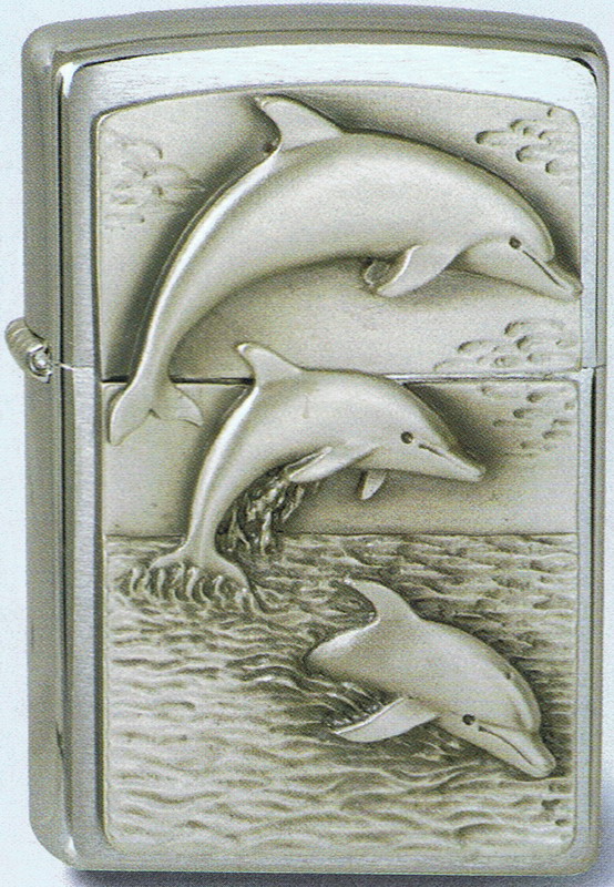 Zippo chrom gebürstet Emblem Dolphins