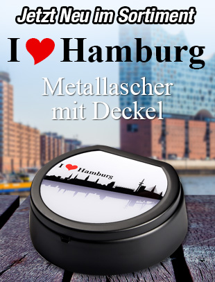 Metallascher ATOMIC I love Hamburg mit Deckel schwarz Rauchfrei