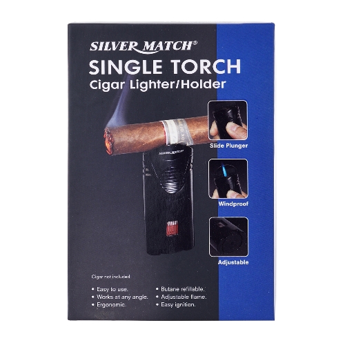 Cigarrenfeuerzeug Jet SILVER MATCH schwarz Tankanzeige, Cigarrenablage