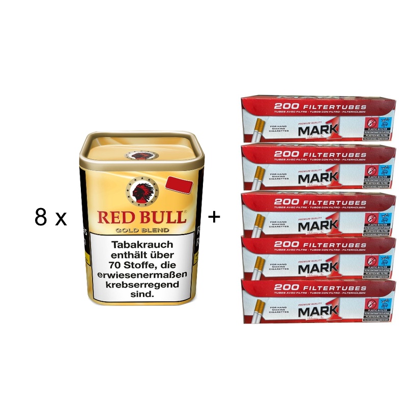 8x RED BULL Gold Blend Dose + 1000 Mark 1 Zigarettenhülsen
