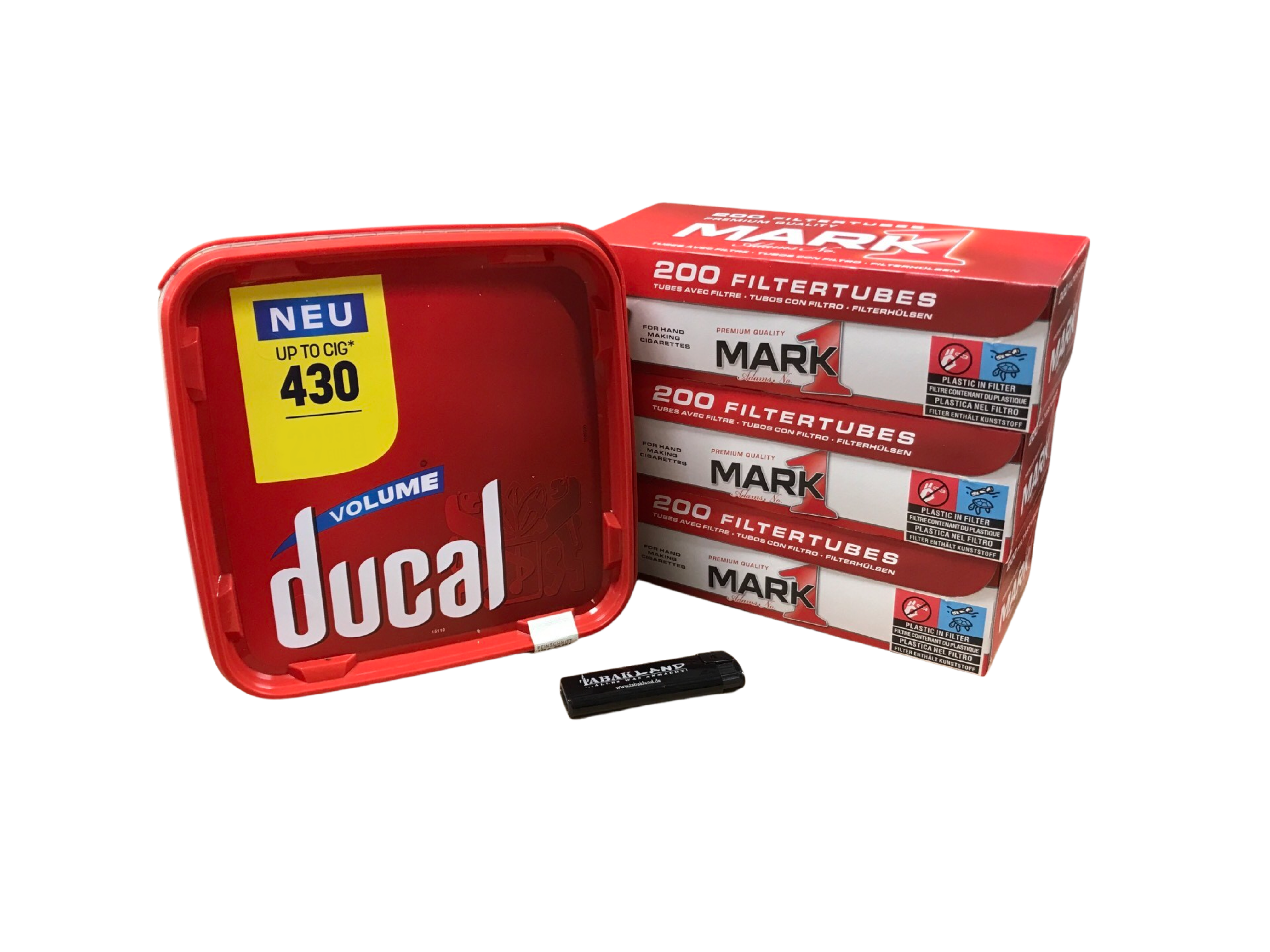 DUCAL Volume Cigarette Tobacco Eimer 195g  + 600 Mark1 Hülsen + Feuerzeug