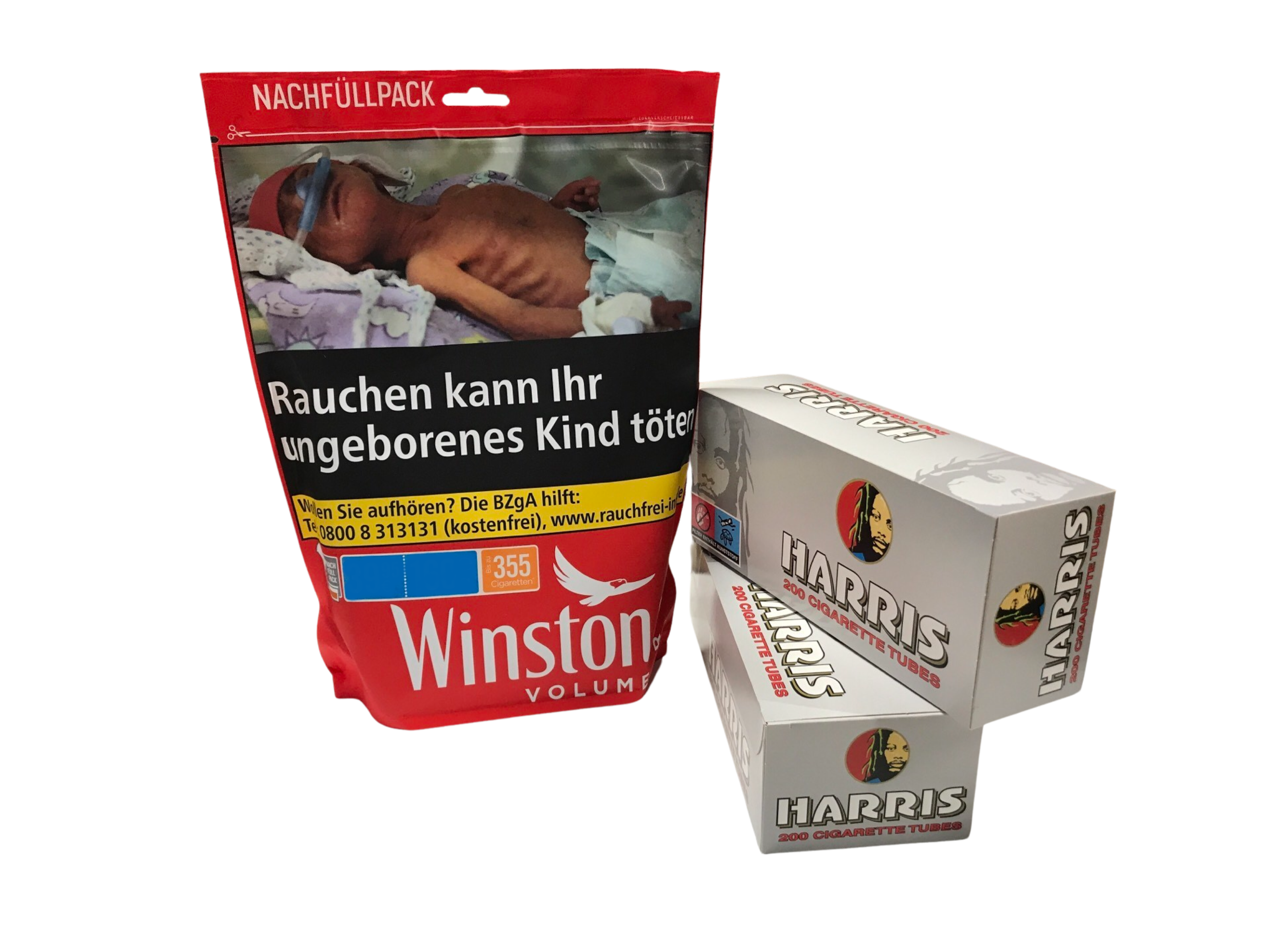 WINSTON Volumen Tobacco Red 155g Beutel + 400 Harris rot Zigarettenhülsen
