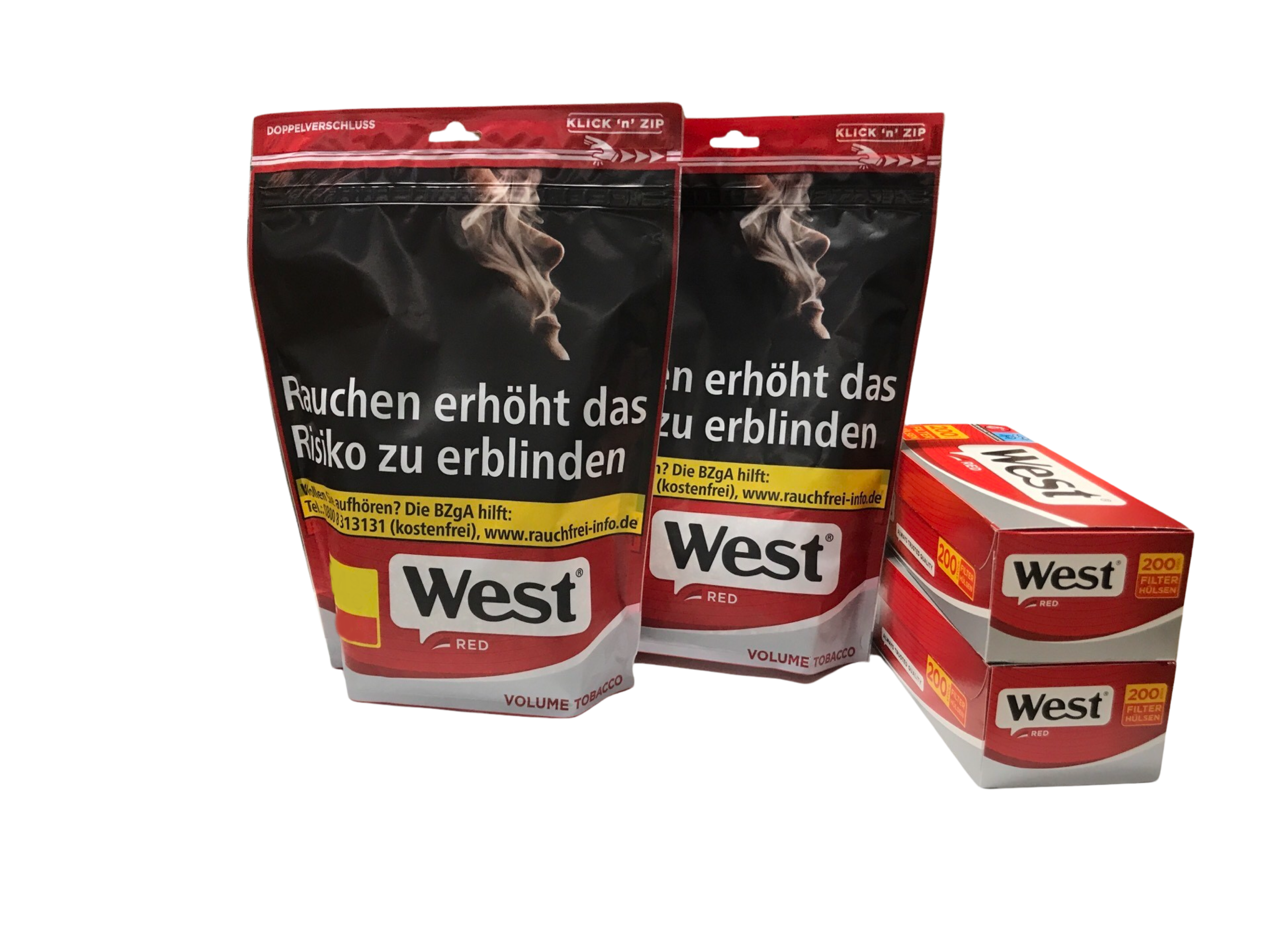 2x West Red Beutel 140g + 400 West Red Hülsen