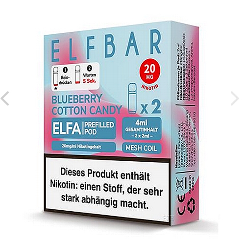 E-Liquidpod ELFBAR Elfa Blueberry Cotton Candy 20 mg 2 Pods
