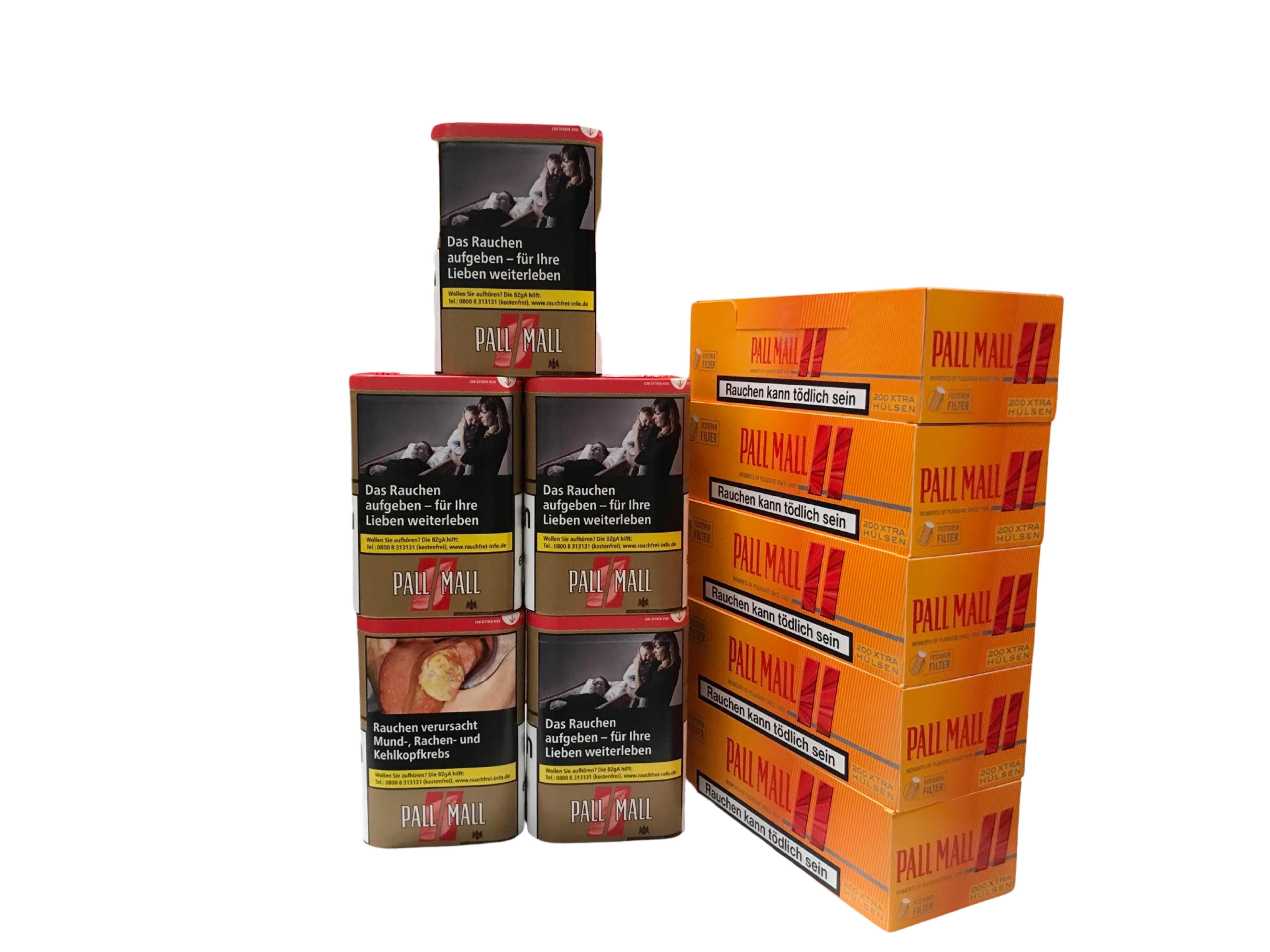 5x Pall Mall Authentic Red Tobacco 85g Dosen + 1000 Pall Mall Allround Hülsen