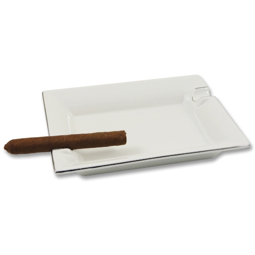 Cigarrenascher Porzellan weiß/Silberrand 21 x 17 cm  
