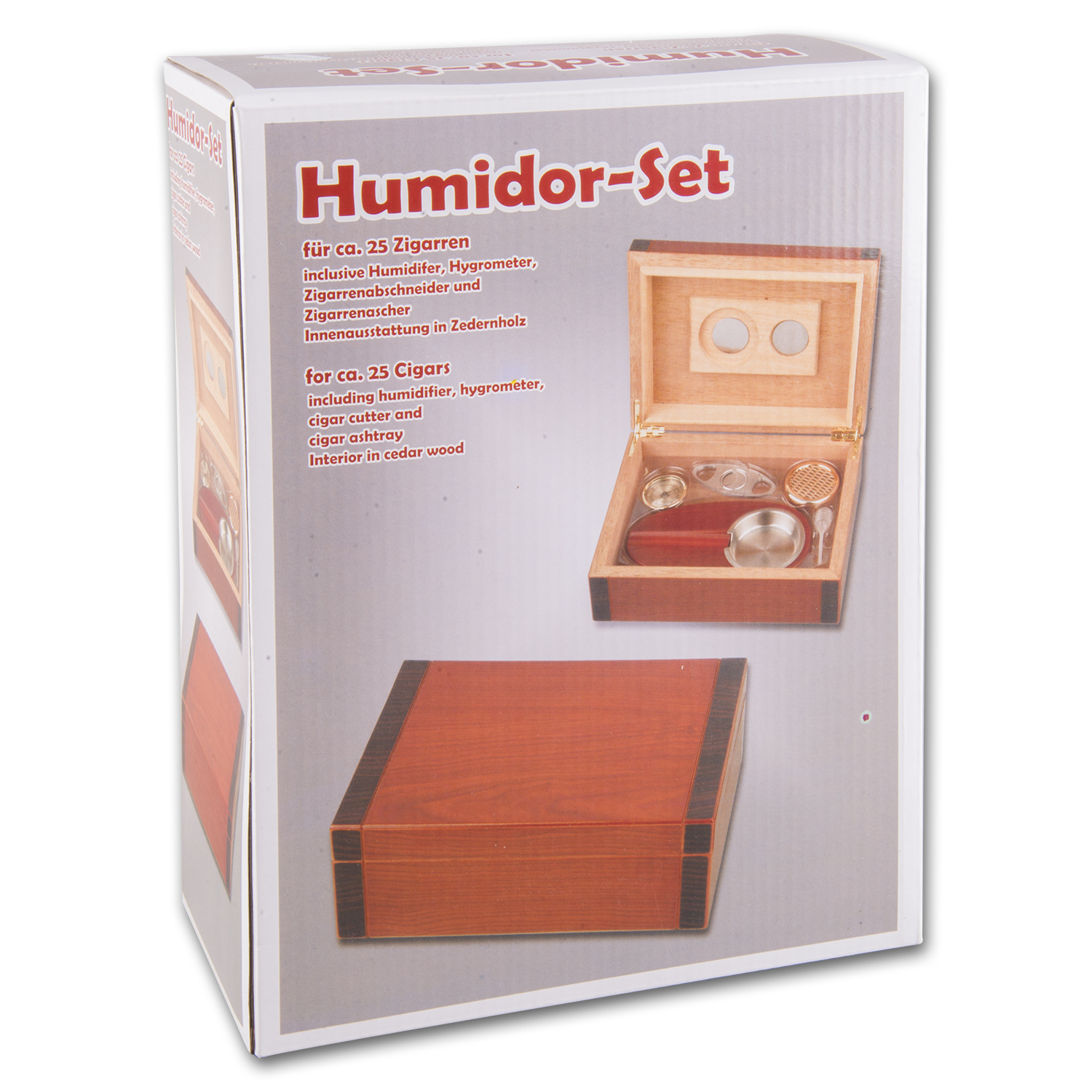 Humidor-Set Cherry 2-tone für ca. 25 Cigarren H8 x B24 x T18 cm 
