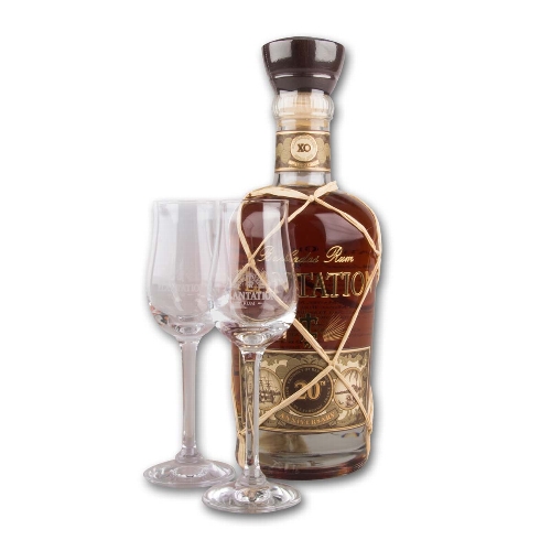 Set: PLANTATION Barbados Extra Old Anniversaire  Rum 40% vol., 0,7l + 2 Gläser 