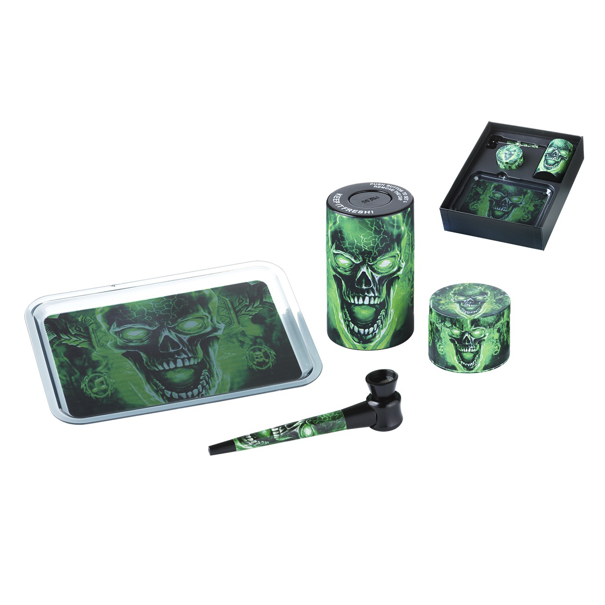Grinder 4-teilig ø53mm SUPER HEROES Set Skull grün
