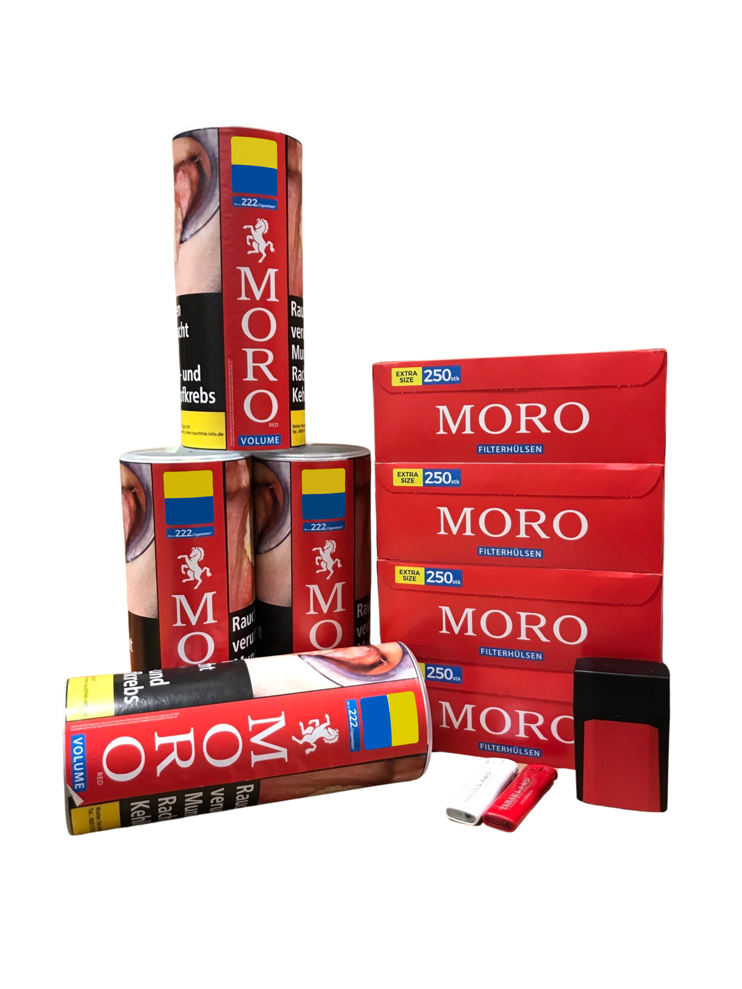 MORO Volumen 4 Dosen x 100 Gramm+ 1000 Moro Hülsen + 1 x Etui/ 2 x Feuer 