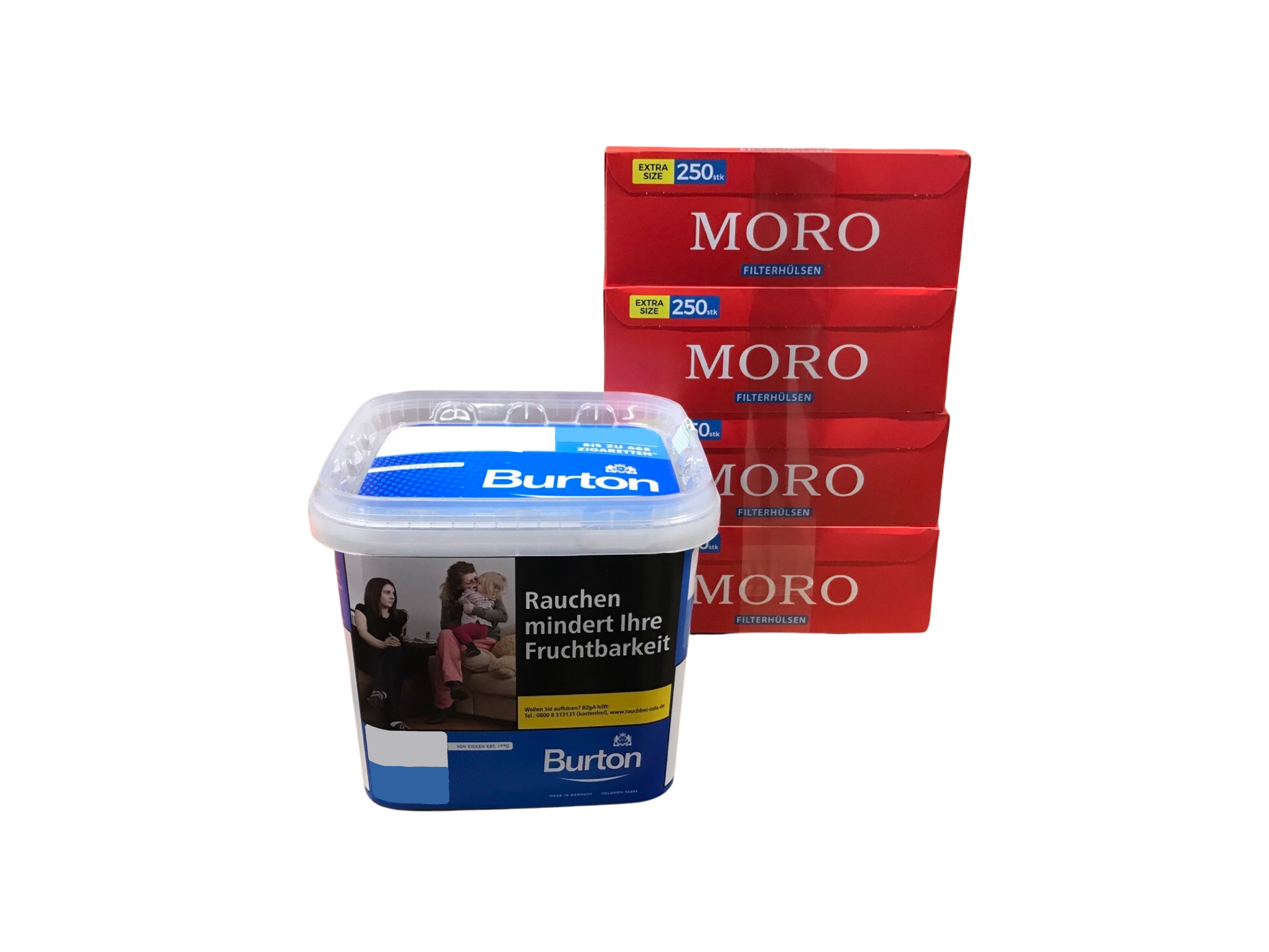 Burton Volumen BLUE Tabak 300g + 1000 Moro Zigarettenhülsen