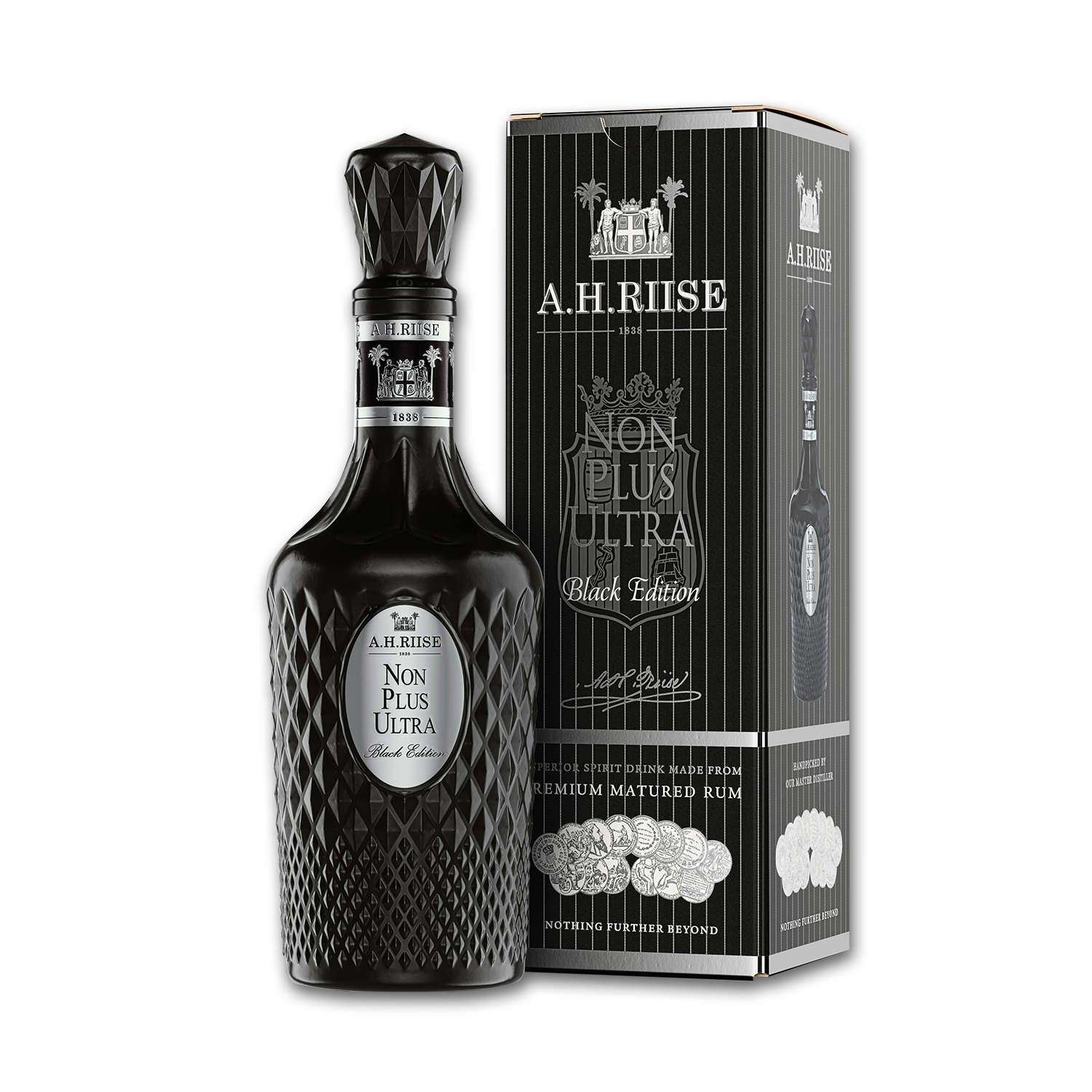 Geschenkset: A.H. Riise Rum Non Plus Ultra Black Edition 42% vol., 0,7l +  2 Tumbler