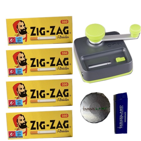 Zigaretten-Stopfer OCB Easy Slide Table Injector+1000 Stück Zig-Zag Zigaretenhülsen +Pillen Dose+Feuerzeug
