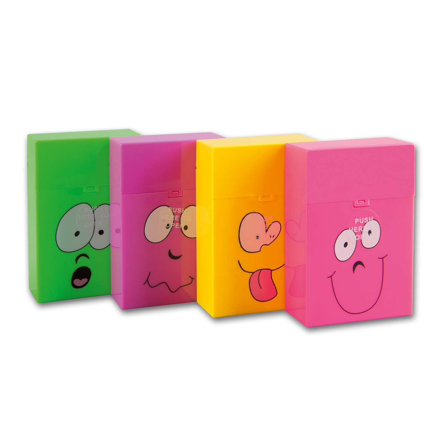 Zigarettenbox Kunststoff (12) Clic Box Smiley farblich sortiert
