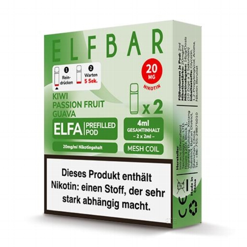 E-Liquidpod ELFBAR Elfa Kiwi Passion Fruit Guava 20 mg 2 Pods