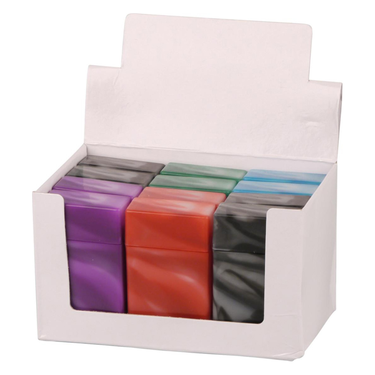 Zigarettenbox Kunststoff (12) 20er 100 mm marmoriert 6 Farben sortiert
