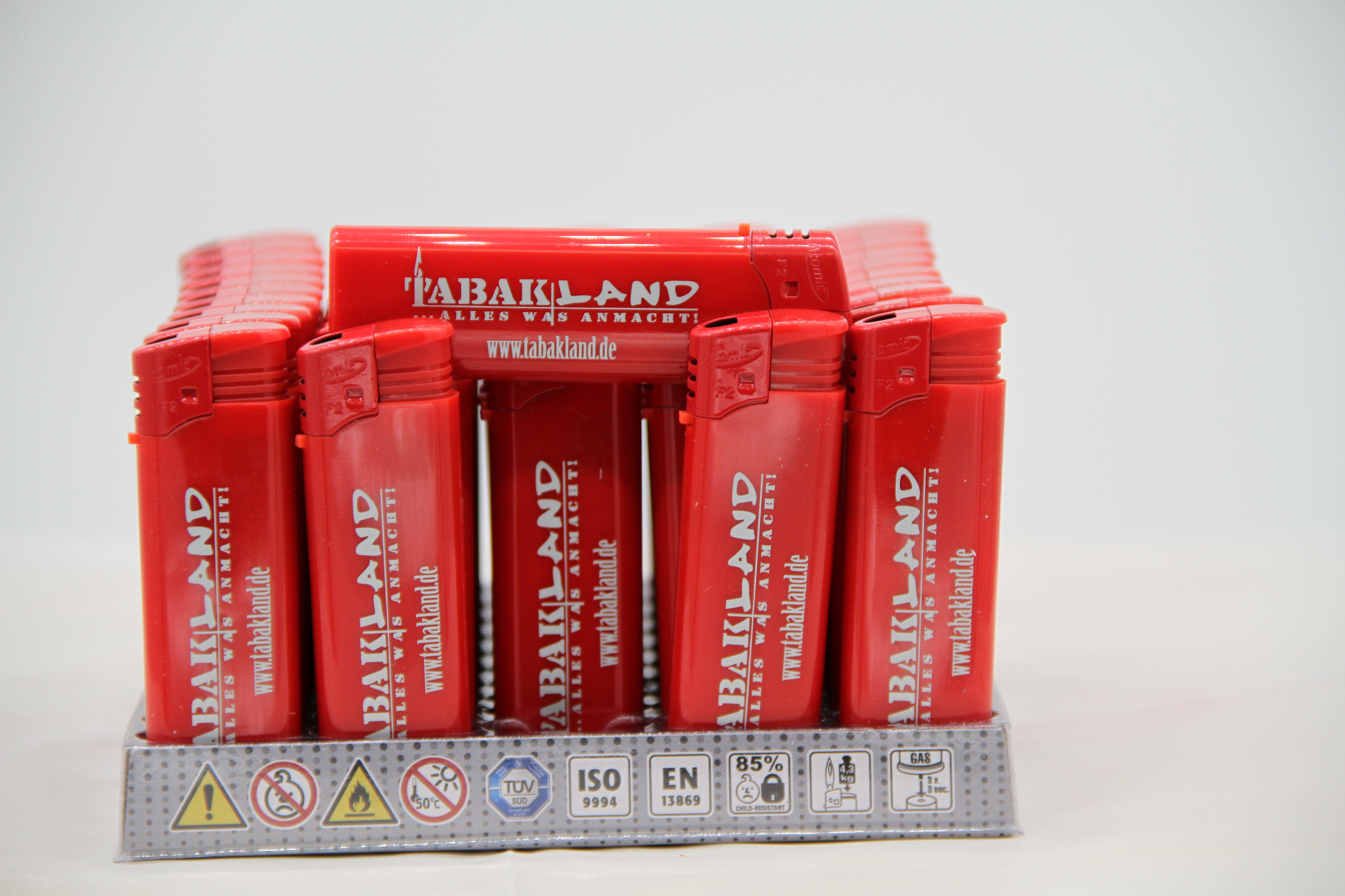 Einwegfeuerzeug  Tabakland neutral farblich sortiert Steller 50  Rot