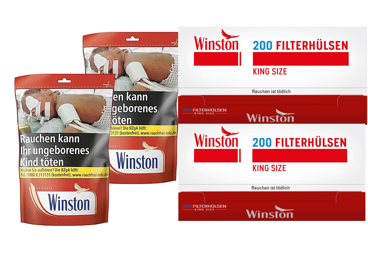2x Winston Volume Tobacco Full Flavor Zig-Bag 113g  +  400 Winston Hülsen