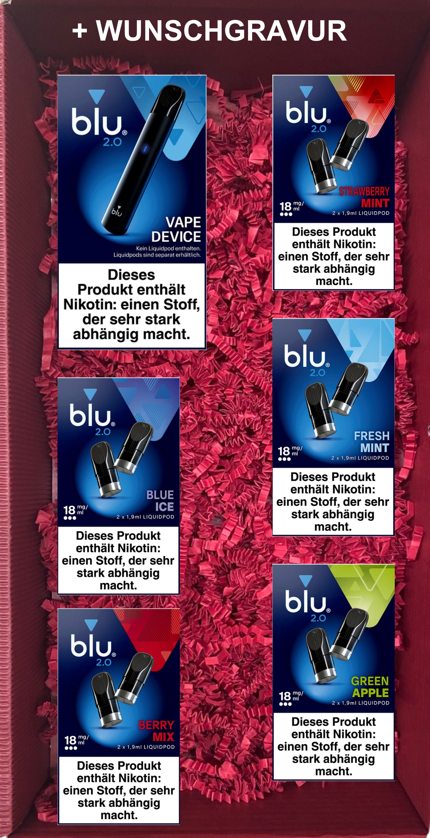 Blu 2.0 Geschenkset 18mg + Wunschgravur
