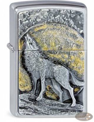 ZIPPO chrom gebürstet Wolf at Moonlight Emblem 2003038