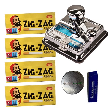 Zigaretten-Stopfer OCB Mikromatic Duo + 1000 ZIG ZAG Zigaretten Hülsen+Feuerzeug + Pillen Dose