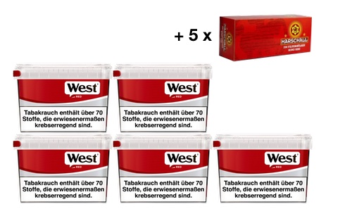 West Red Volumen Tobacco 5 Boxen a 120g & 1000 Stück Marschall Red Hülsen