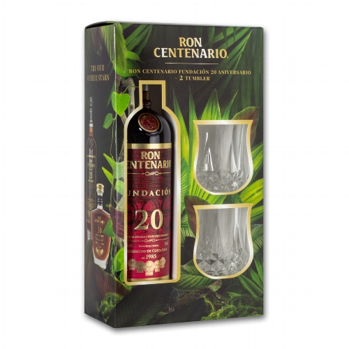 Set: Ron Centenario 20 Jahre Rum 40% vol., 0,7l + 2 Tumbler