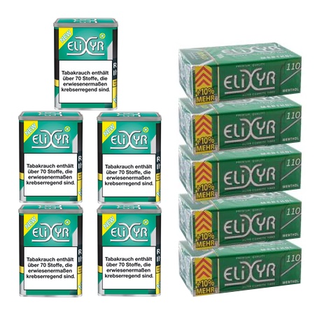 5 x Dosen ELIXYR+ à 115 Gramm Tabak & 550 ELIXYR- Menthol- Hülsen