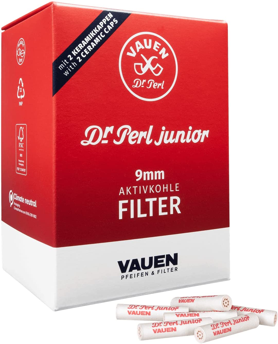 Pfeifenfilter Dr. Perl Junior Jumax Aktivkohle 9 mm 4 Schachteln à 180 Filter