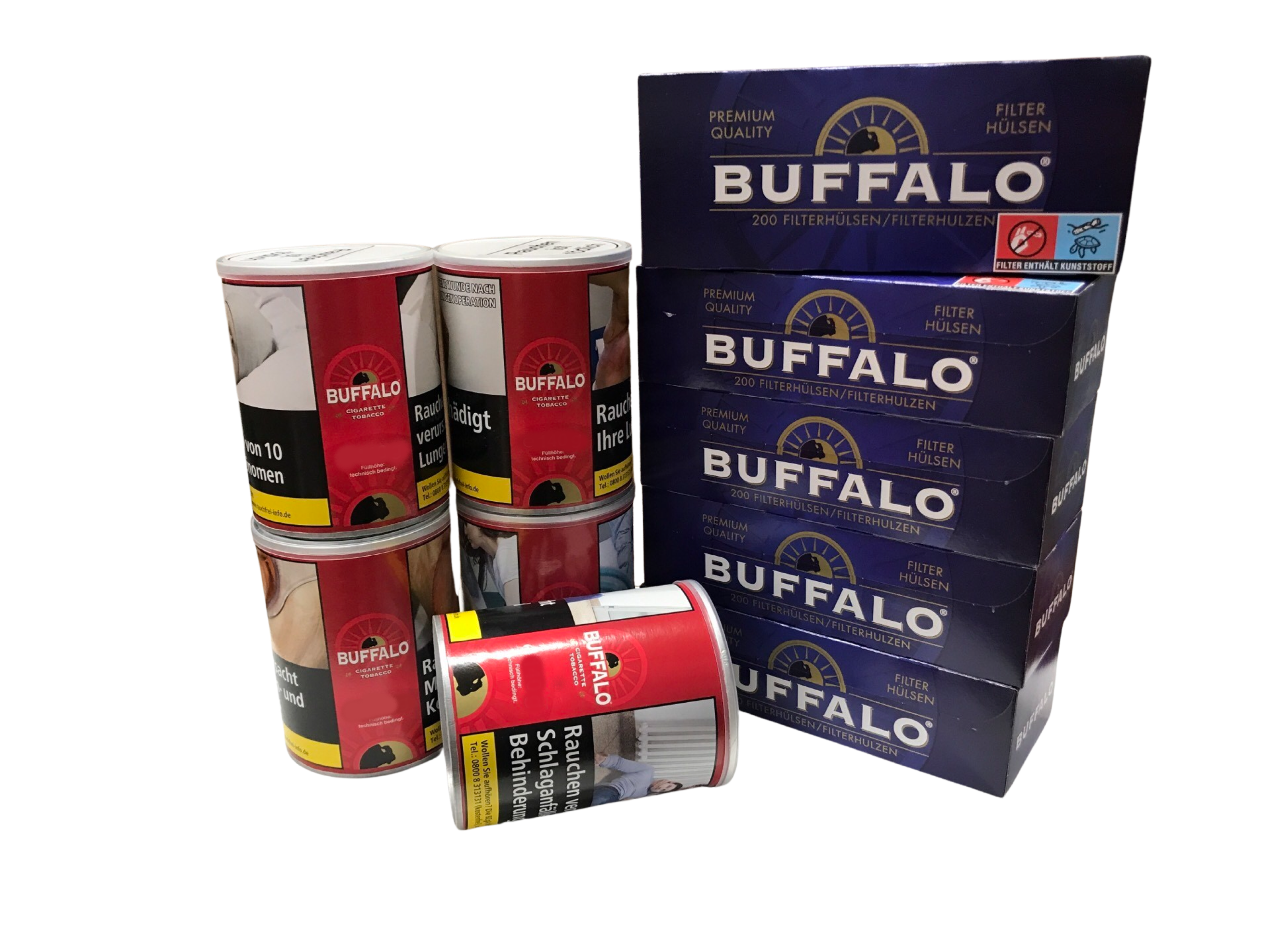 5 x Buffalo Dose  Red 140g + 1000 Buffalo Blau Filterhüsen
