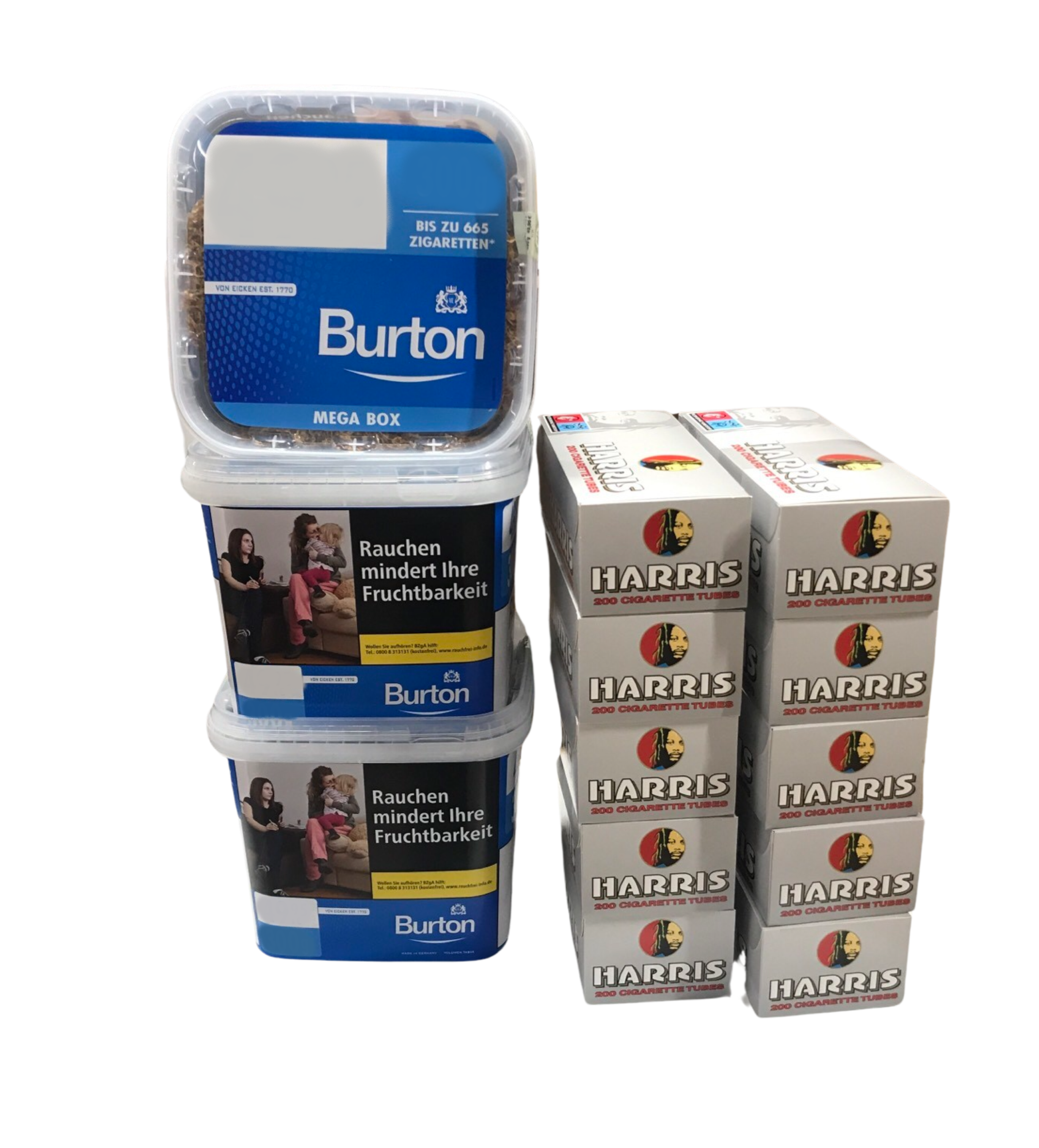 3x Burton Volumen BLUE 300g + 2000  Harris rot Zigarettenhülsen 