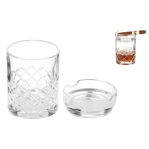 Set: Whiskyglas mit Cigarrenascher ANGELO mit 2 Ablagen Ø 8cm