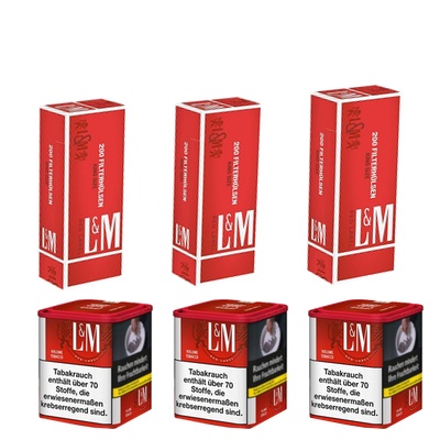 3x Dosen L&M Premium Tobacco Red (70g)  + 600 L&M red Hülsen